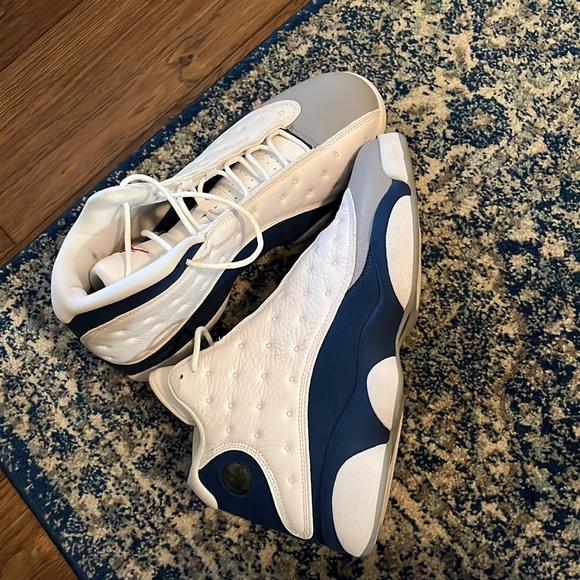 Air Jordans. Worn only a few times. No scuff marks. White, blue, grey. - Picture 3 of 5